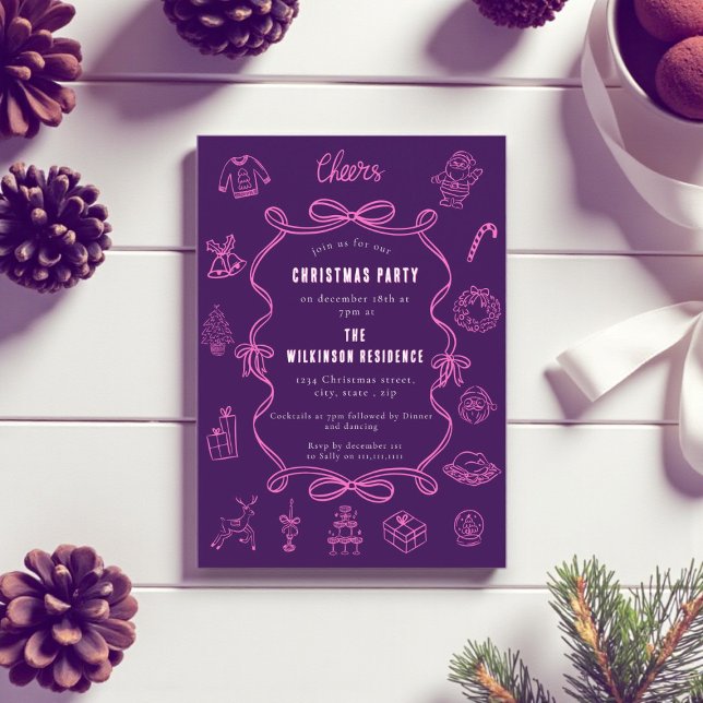 Cartão De Festividades Arte de Feriado com Rabiscos Rosa Roxo Festivo (Criador carregado)