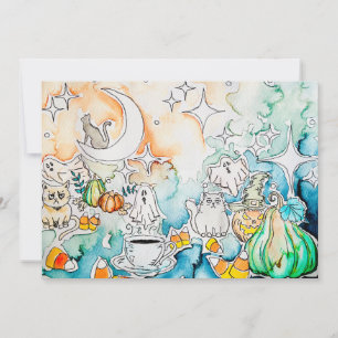 Cartão De Festividades Arte de Gatinho de Halloween