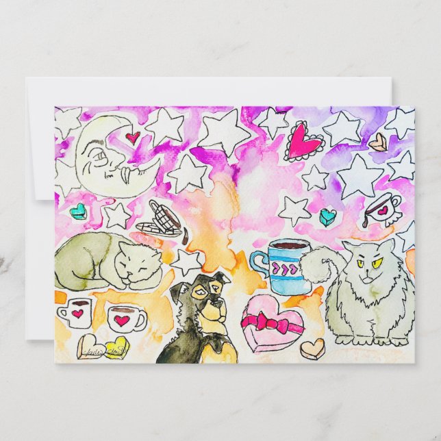 Cartão De Festividades Arte de Gato e Cachorro (Frente)
