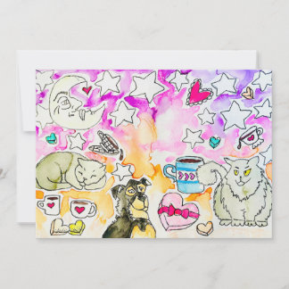 Cartão De Festividades Arte de Gato e Cachorro