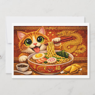 Cartão De Festividades Arte de Gato Ramen Kawaii Engraçado