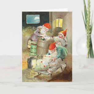 Cartão De Festividades Arte de Gnomo de Natal Vintage Jenny Nystrom