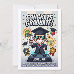 Cartão De Festividades Arte de Graduação Inspirada em Gamer Divertido