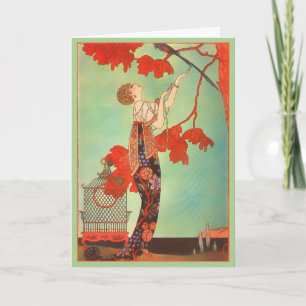 Cartão De Festividades Arte de Jardim Chique Francês Art Nouveau Papagaio