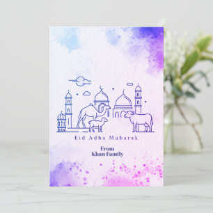 Cartão De Festividades Arte de Linha Minimalista de Mesquita e Animais do