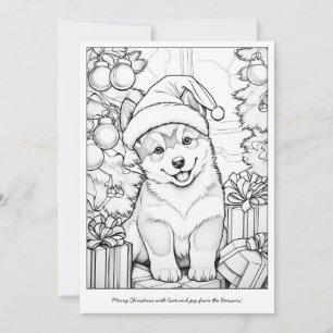 Cartão De Festividades Arte de Natal de Cachorro Fofo Colorindo Árvore de