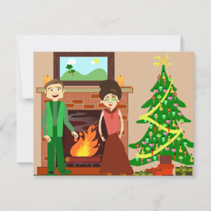 Cartão De Festividades Arte de Natal Vintage de Casal Romântico