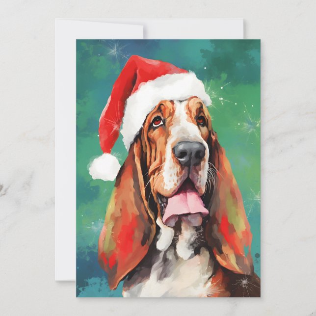 Cartão De Festividades arte de pintura de escova de Natal do Basset Hound (Frente)