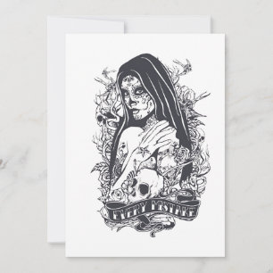 Cartão De Festividades Arte de Tatuagem de Mulher com Caveira Açucarada G