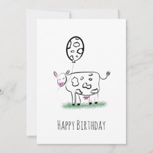 Cartão De Festividades Arte Desenhada à Mão de Vaca Aniversário Feliz