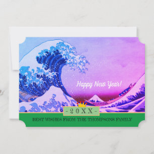 Cartão De Festividades Arte e Feliz ano novo do Japão! Placa/Onda Kanagaw