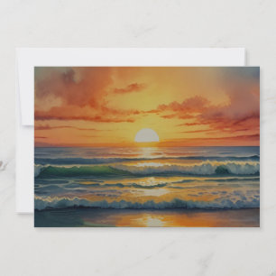 Cartão De Festividades Arte em Aquarela Colorida do Oceano ao Pôr do Sol