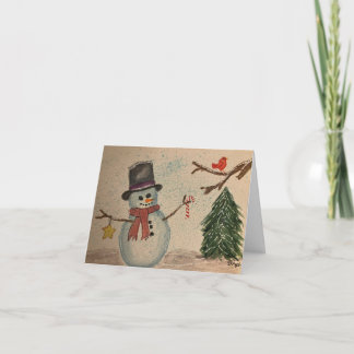 Cartão De Festividades Arte em Aquarela de Boneco de Neve