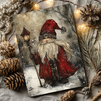 Cartão De Festividades Arte em aquarela de Natal do Papai Noel retrô