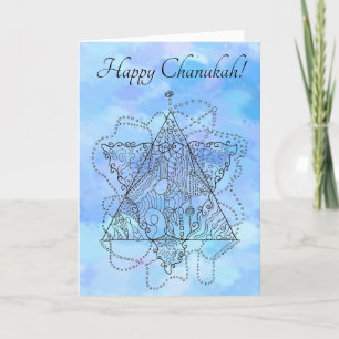 Cartão De Festividades Arte em Linha do Azul para Chanukah / Hanukkah