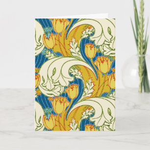Cartão De Festividades Arte Floral de Tulipas em Azul Verde e Dourado no 