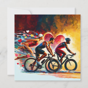 Cartão De Festividades Arte Inspirada no Triatlo para Atletas, Dia dos Na