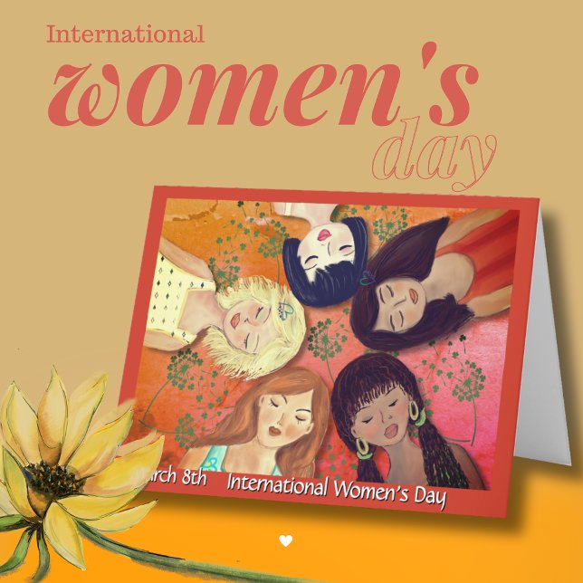Cartão De Festividades Arte Laranja do Dia Internacional da Mulher Vermel (International Women's Day Art Orange Red Holiday Card)