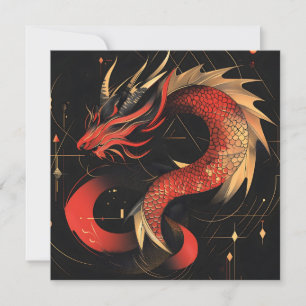 Cartão De Festividades Arte Majestosa Vermelha e Dourada do Dragão Chinês