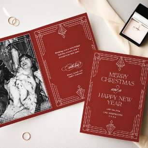 Cartão De Festividades Arte Moderna Deco de Natal Foto   Vermelho Elegant