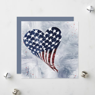 Cartão De Festividades Arte Patriótica Americana do Coração Flutuante
