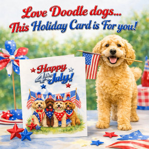 Cartão De Festividades Arte Patriótico de Cachorro Labradoodle para 4 de