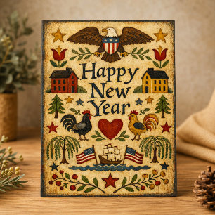 Cartão De Festividades Arte Popular Americana Primitiva Ano Novo