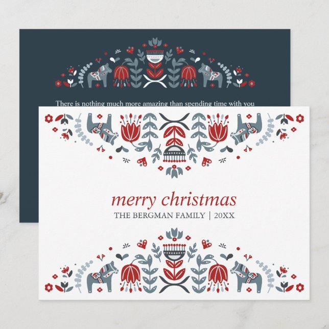 Cartão De Festividades Arte Popular Nórdica | Cavalos de Dala Férias de N (Frente/Verso)