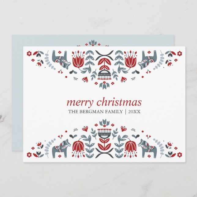Cartão De Festividades Arte Popular Nórdica | Cavalos de Dala Natal Féria (Frente/Verso)