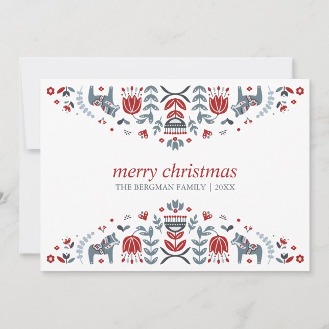 Cartão De Festividades Arte Popular Nórdica | Férias de Natal 3 Foto (Frente)