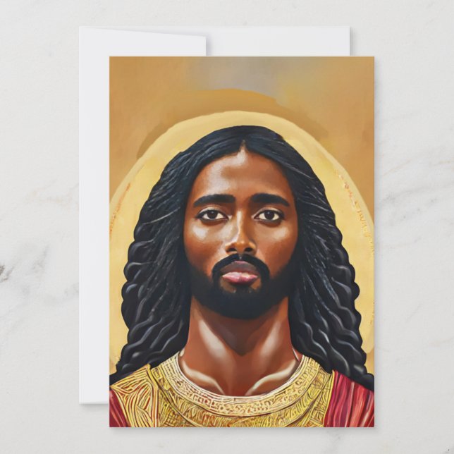 Cartão De Festividades Arte Religiosa Cristo de Jesus Africano Negro (Frente)