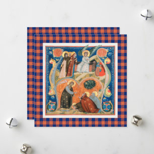 Cartão De Festividades Arte Religiosa de Páscoa Vintage em xadrez de búfa