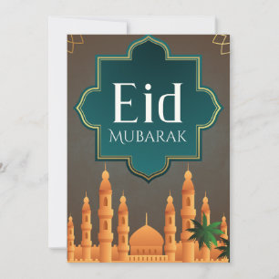 Cartão De Festividades Arte sofisticada da silhueta da mesquita do Eid Mu