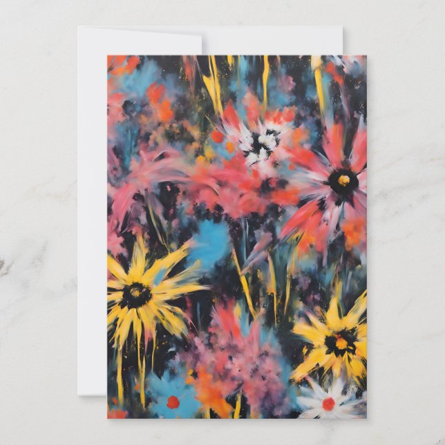 Cartão De Festividades Arte Vibrante de Flores de Grafite (Frente)