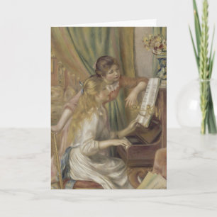Cartão De Festividades Arte Vintage de Garotas ao Piano Impressionistas F