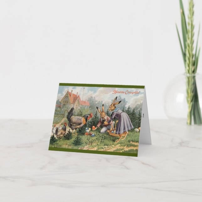 Cartão De Festividades Arthur Thiele Easter Card - Bunnies Gathering Eggs (Frente)