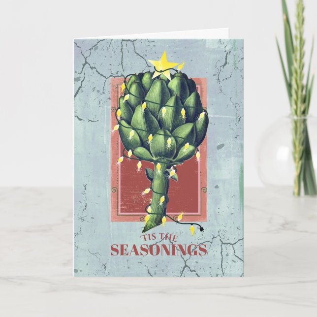 Cartão De Festividades Artichoke Christmas lights chef catering vendor (Frente)