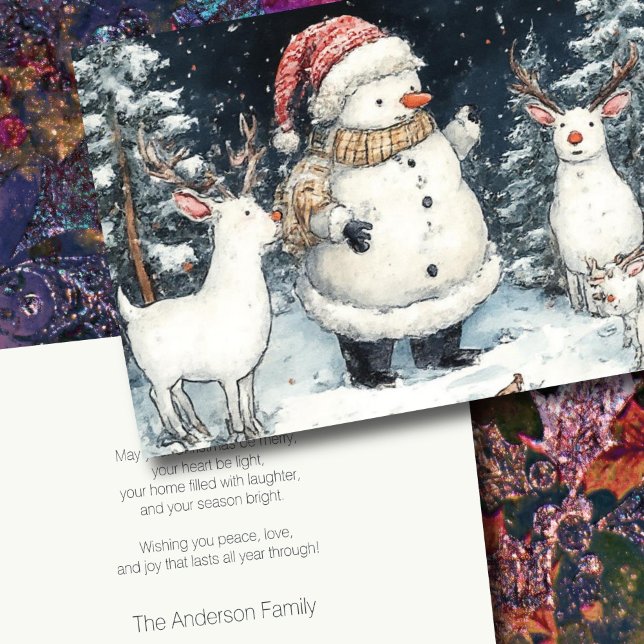 Cartão De Festividades Artisitc Snowman Forest Illustration Natal (Criador carregado)