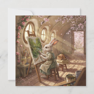 Cartão De Festividades Artista Coelhinho Caprichoso Pintando em Cavalete
