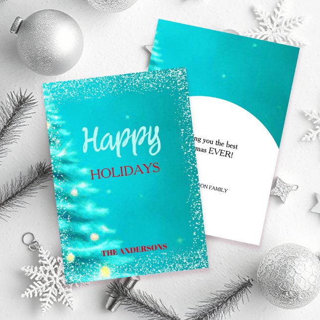 Cartão De Festividades Artistic Blue Holiday Christmas Tree  (Criador carregado)