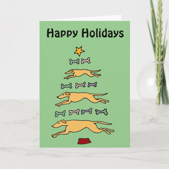 Cartão De Festividades Artistic Greyhound Dog and Bones Christmas Tree (Frente)