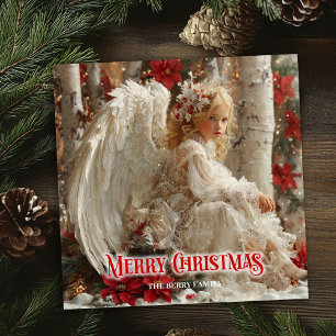 Cartão De Festividades Artístico angelical anjo vermelho dourado festivo 