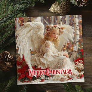 Cartão De Festividades Artístico angelical anjo vermelho dourado festivo 