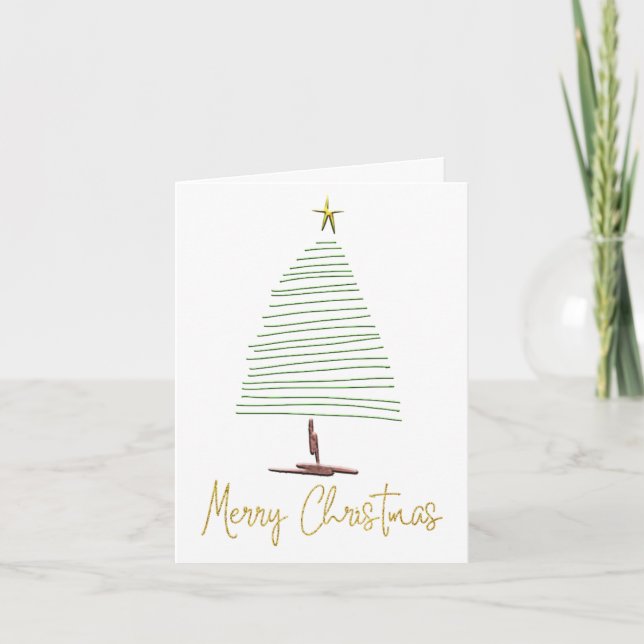Cartão De Festividades Artsy Simplistic Christmas Tree Gold Text (Frente)