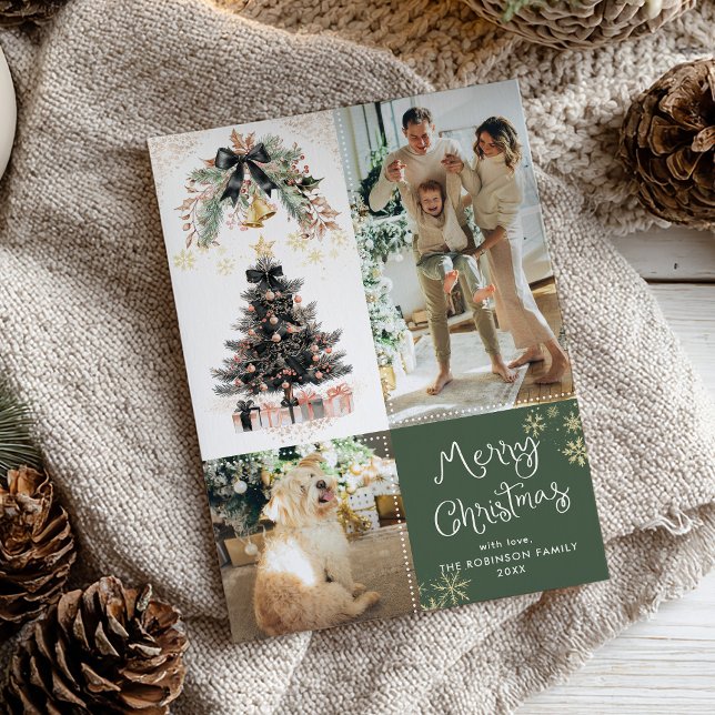 Cartão De Festividades Árvore Arco Negra Elegante Feliz Natal 2 Foto (Criador carregado)