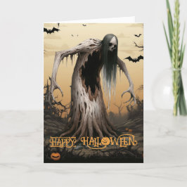Cartão De Festividades Árvore Assombrada e Assustadora de Halloween
