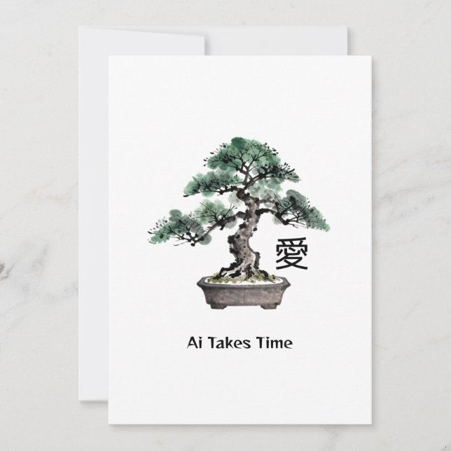 Cartão De Festividades Árvore Bonsai Caligrafia Japonesa do Amor do Dia d (Frente)