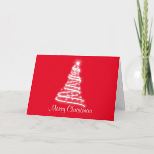 Cartão De Festividades Árvore branca de Natal de fundo vermelho