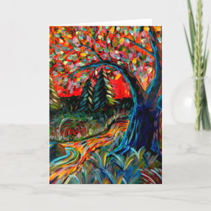 Cartão De Festividades Árvore Colorida E Pintura Fluvial