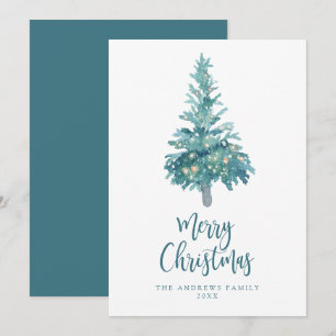 Cartão De Festividades Árvore de Aquarela de Natal Boho Teal Não Foto